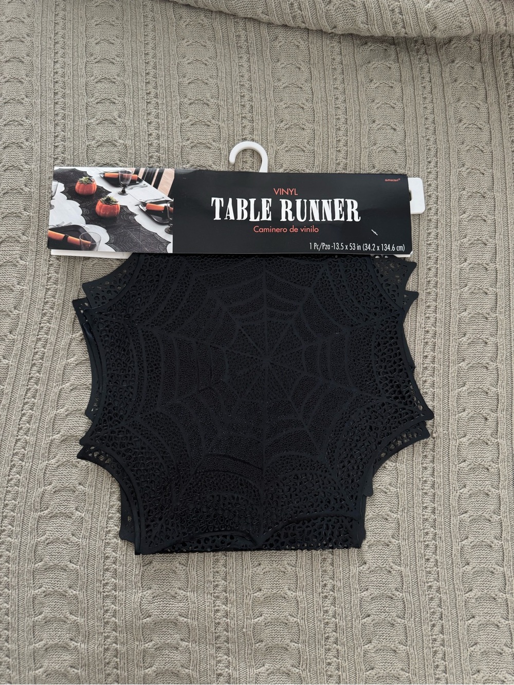 Amscan Halloween Black Vinyl Spider Web Table Runner - NWT